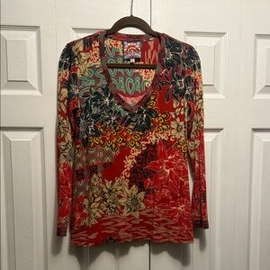 Johnny Was Multicolor Floral V-Neck Top